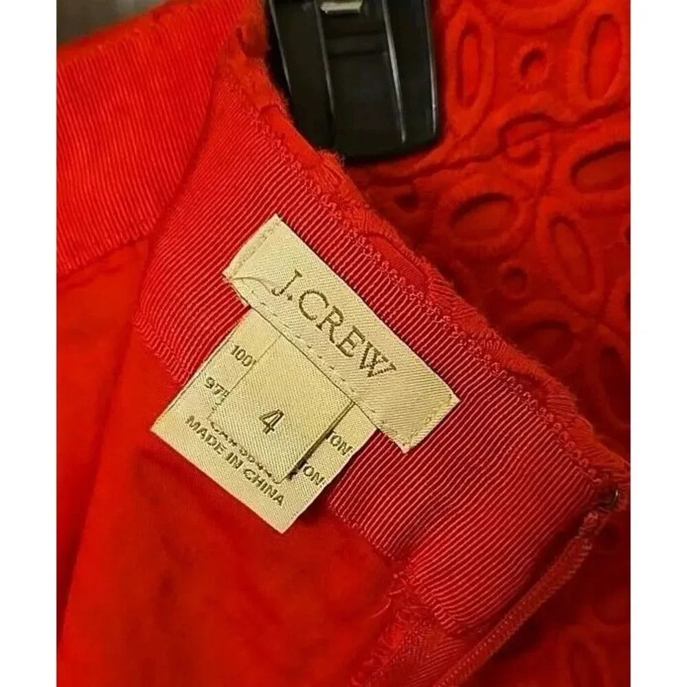 J Crew No. 2 Pencil Straight Skirt Ultra Eyelet Red‎ SZ 4 Classic Lined